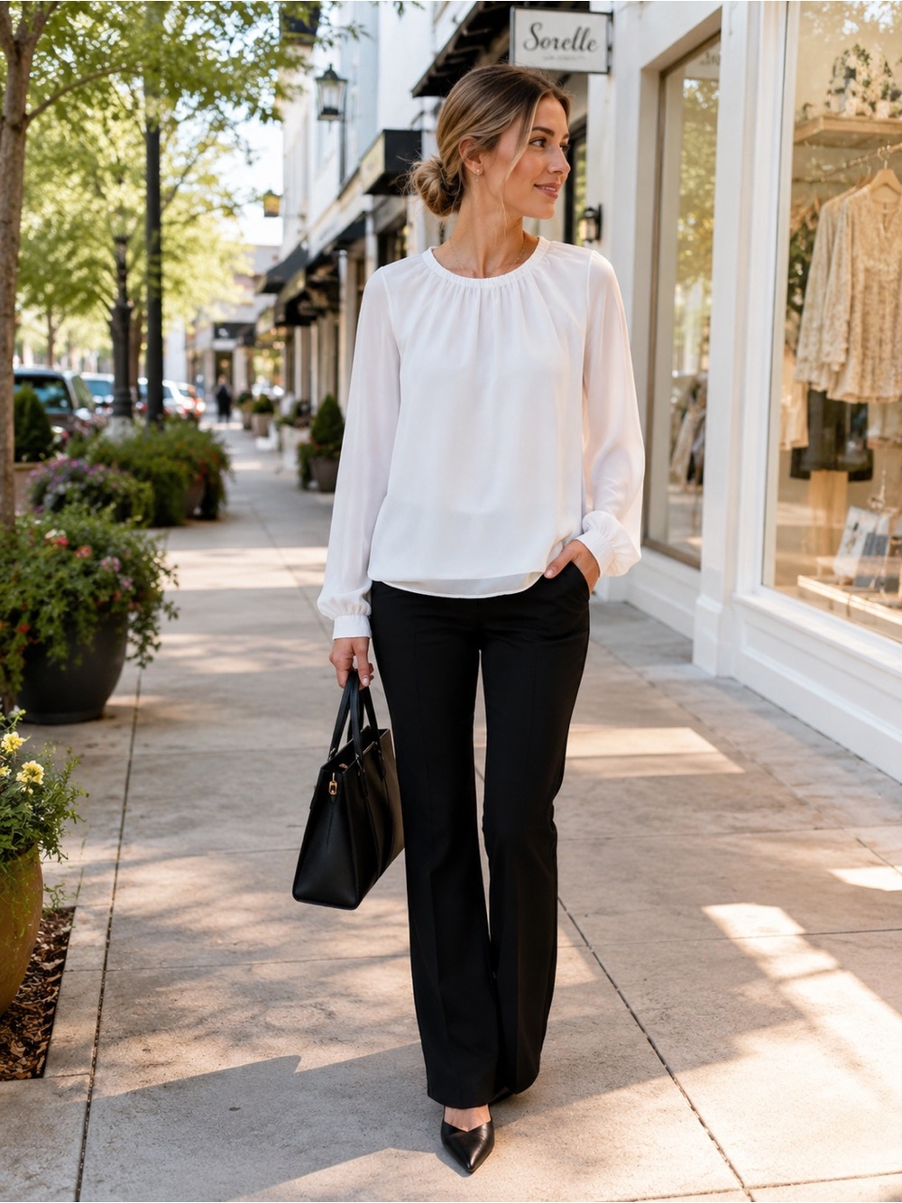 Zara White Sheer Blouse Long Sleeve Gathered Neck Size S